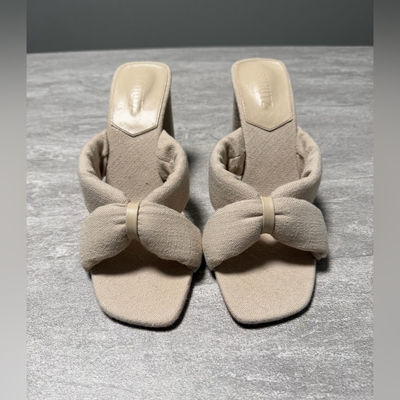 SCHUTZ Shoes - SCHUTZ Womens Linen Beige Tied Straps Fairy Open Slip On Heeled Sandal 10 B